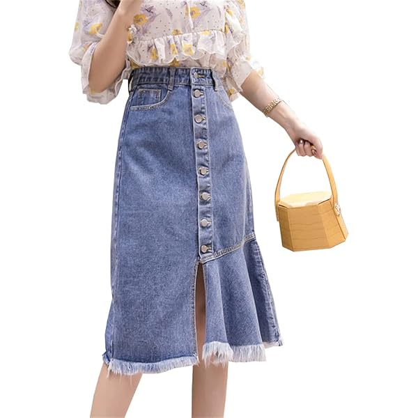 デニムフレアスカート ダークブルー フリル裾 デニムフレアスカート ダークブルー フリル裾 デニムフレア